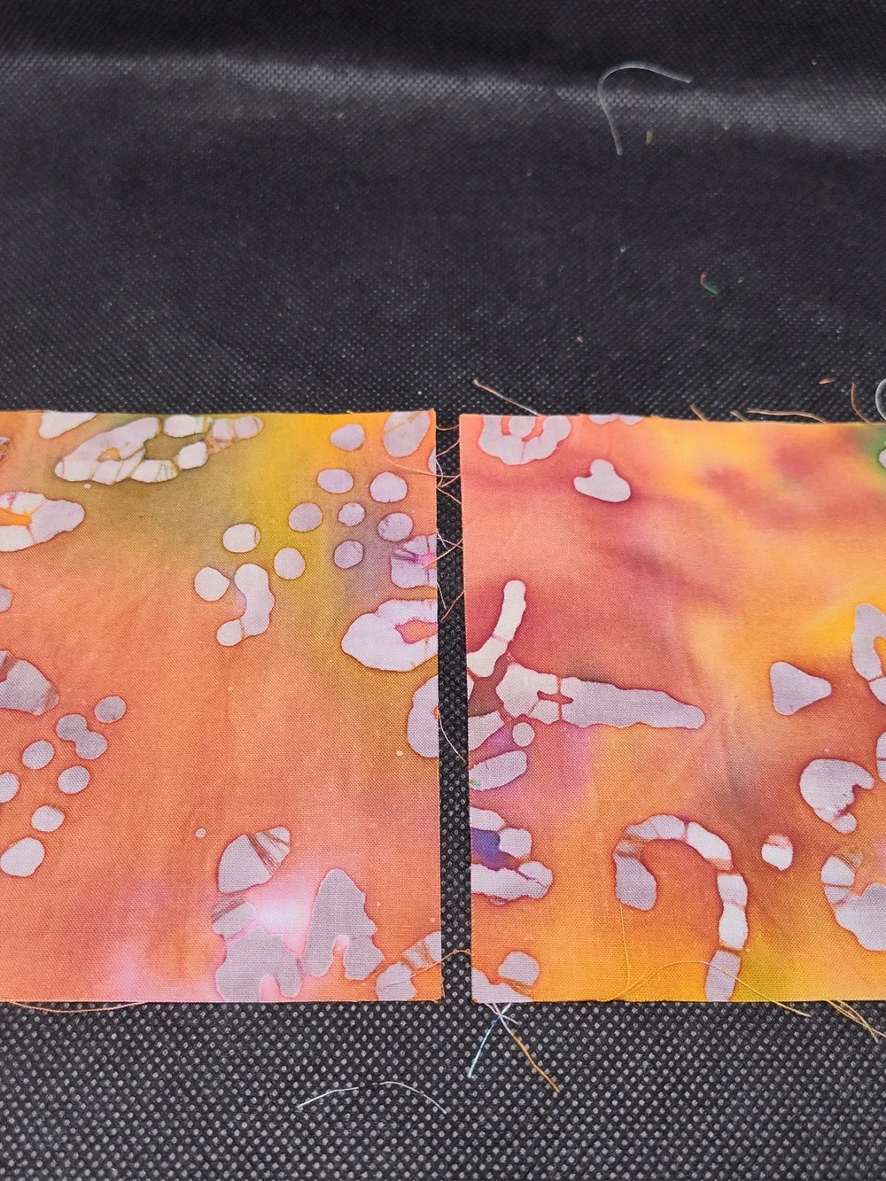 2 4.50 Inch Orange & Pink Batik Fabric Squares for Crafting